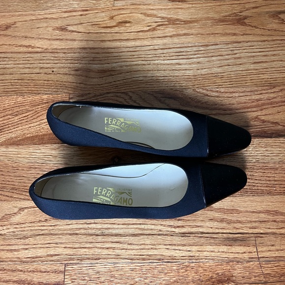 Salvatore Ferragamo Black Leather Cap Toe Heels - Picture 2 of 10